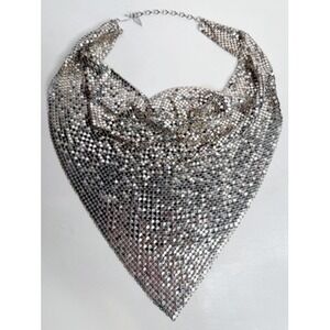 Whiting & Davis | Vintage Silver Metal Mesh Bandana Bib Statement Necklace